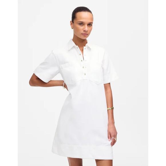 NWT Madewell Denim Popover Dress In Pure White Size Small - Picture 1 of 8